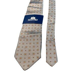Stafford Mens Silk Tie Grey Geometric Pattern Necktie